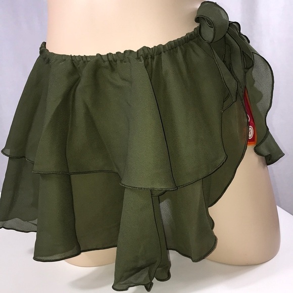Zuliana Size Small Dark Green Ruffle Tie Skirt. Made In USA. New With Tags. - Picture 1 of 4